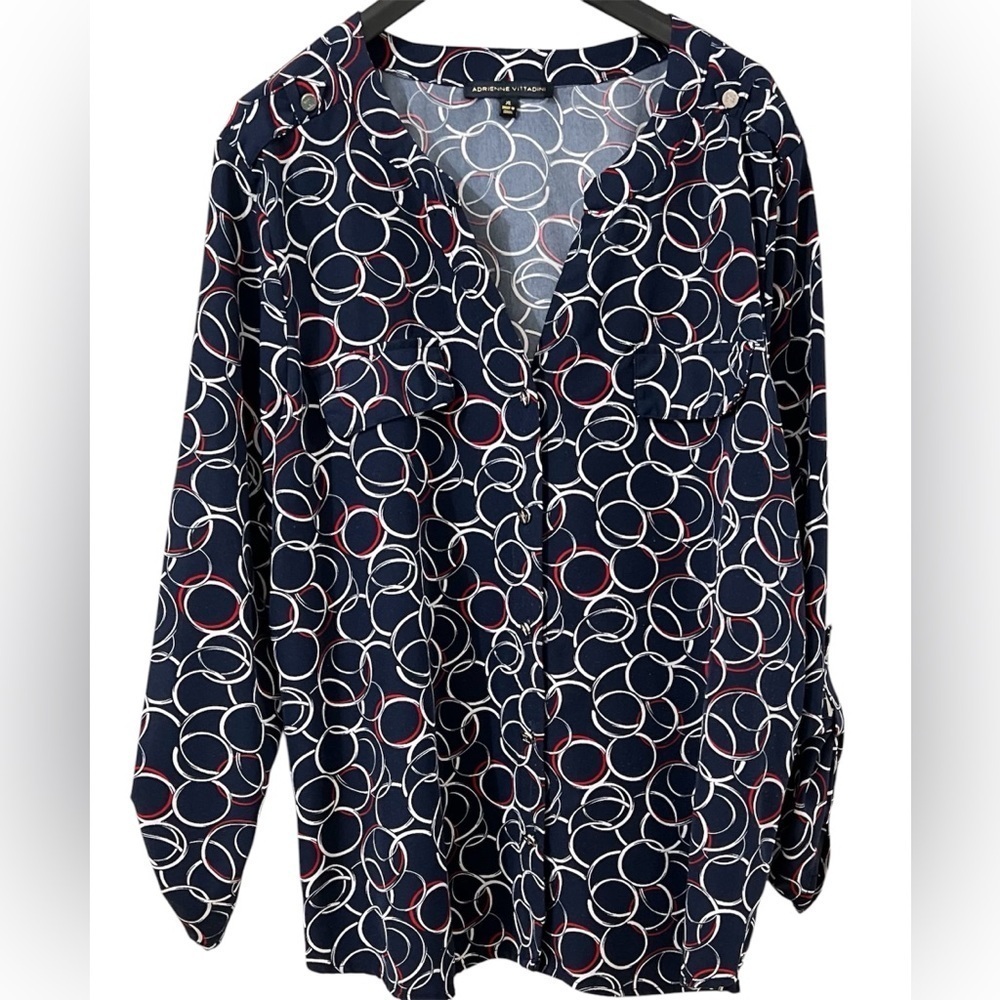 Adrienne Vittadini Woman’s Blouse Women Size XL Blue Red - Picture 1 of 1